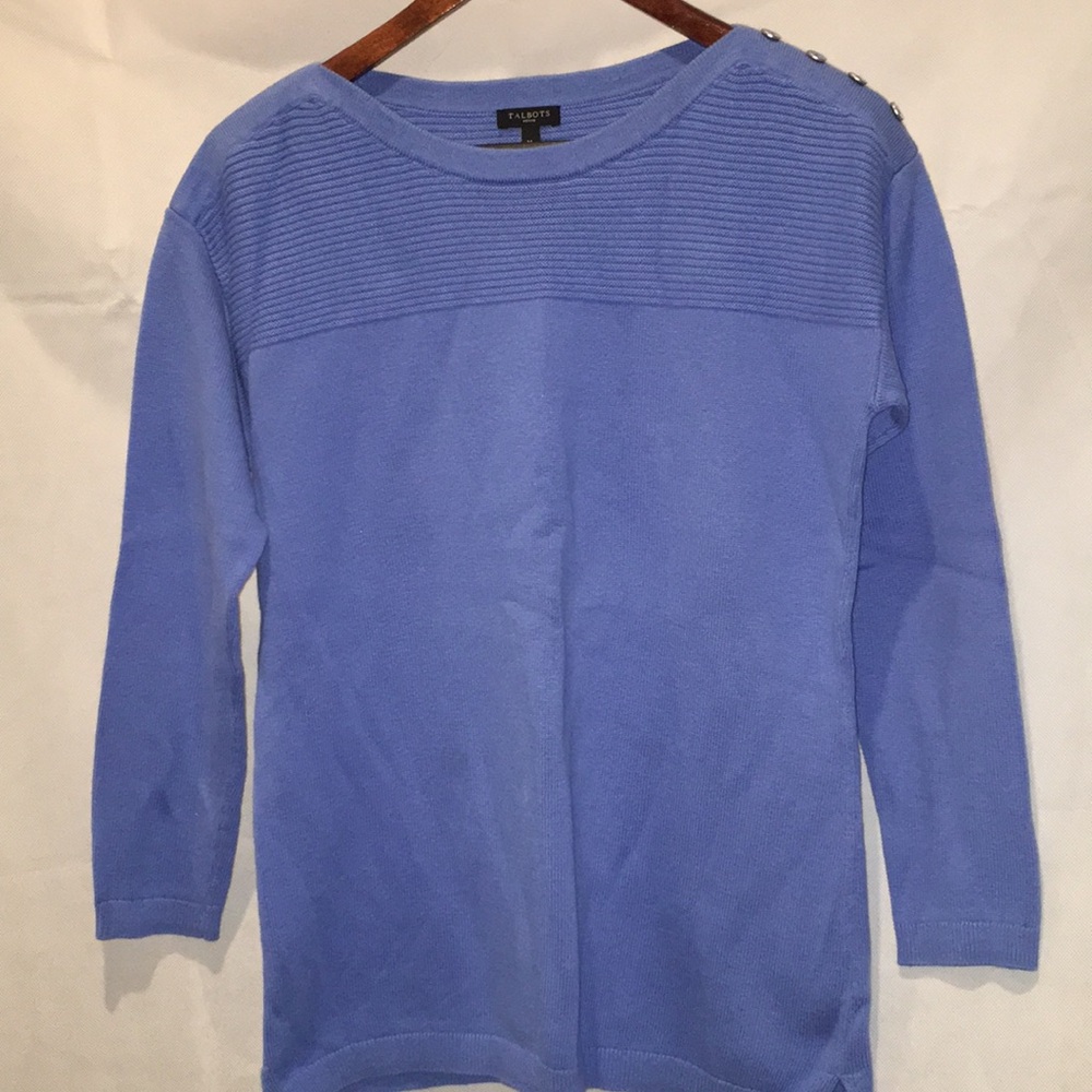 Talbots Petite Blue Boatneck Sweater With Shoulder Buttons Accent | Size MP